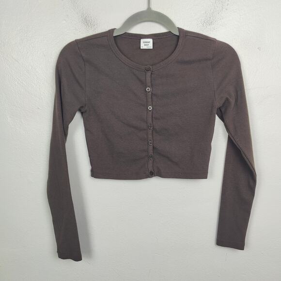 Aritzia Sunday Best BestHug Apple Longsleeve Top Womens XS Brown Button Up Y2K - Picture 1 of 7